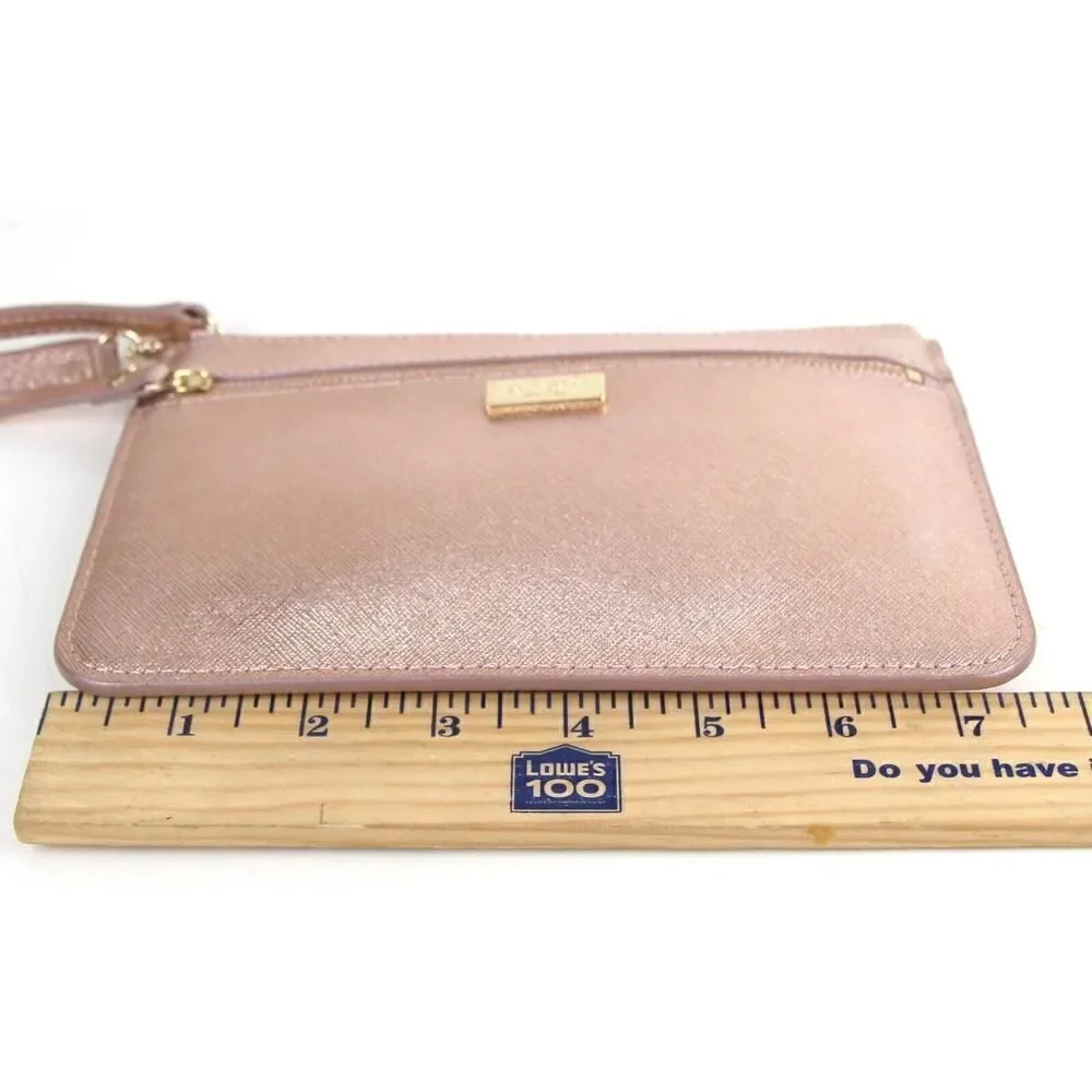 kate spade NY PINK GOLD GENUINE LEATHER ZIP TOP PURSE CLUTCH WALLET WRISTLET